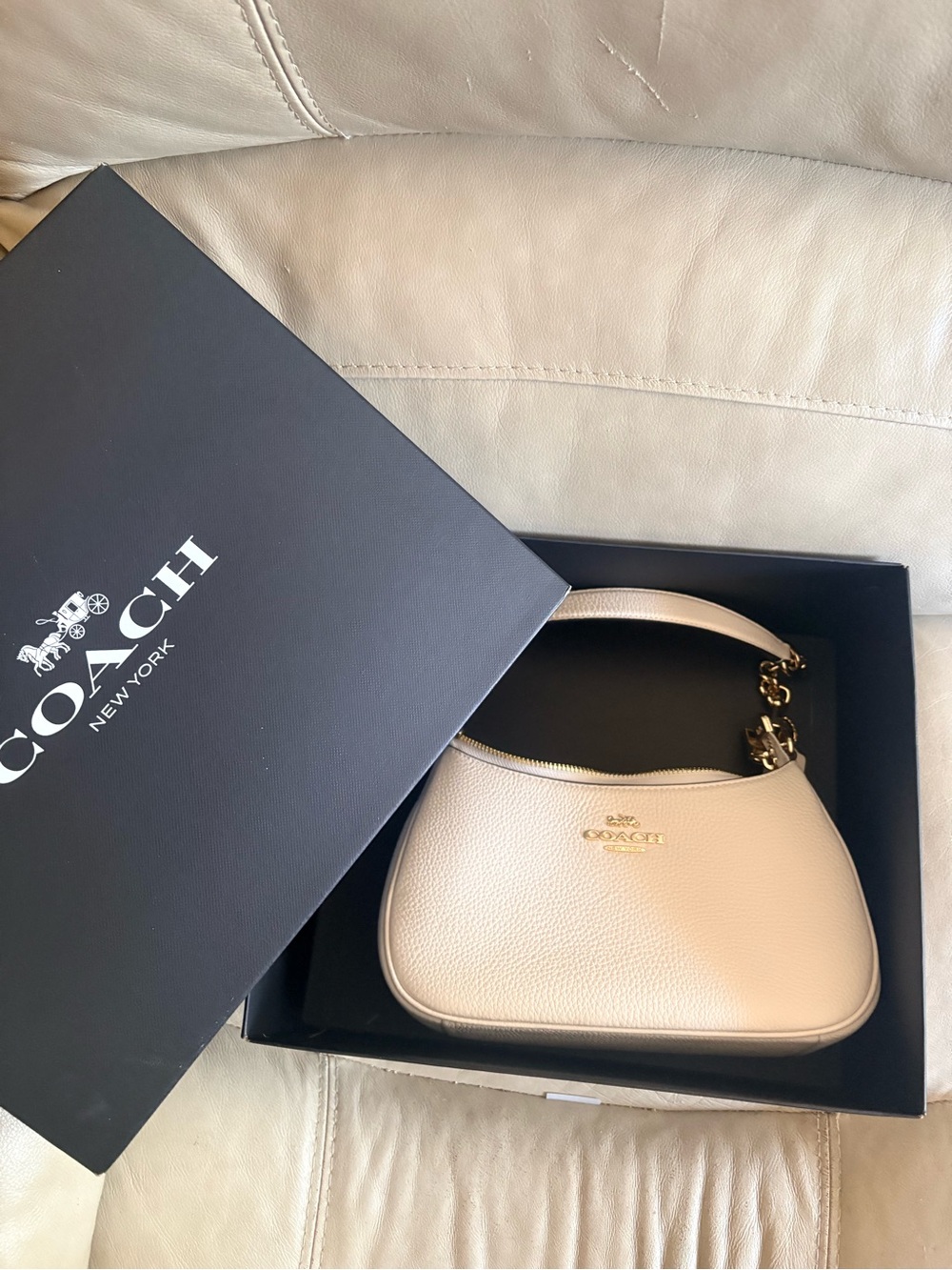 Coach Pebble Leather Shoulder Bag in Pale Cream